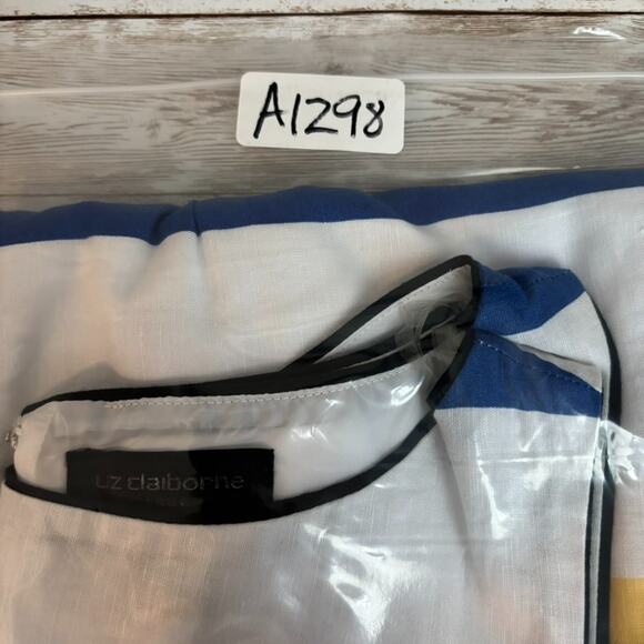 Liz Claiborne Linen Dress Sz 4 Old Money Career Natural Stripe Colorblock Sheath - Picture 12 of 12